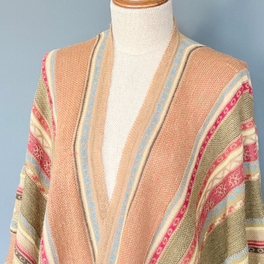 SOL 100% Baby Alpaca Open Poncho | One Size | Striped Sweater | Cape | Festival